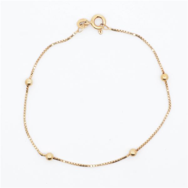 18KYG Bead-Station Box-Link Bracelet 7"