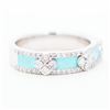 Image 2 : 14KWG Stackable 0.60ctw Natural Diamond Turquoise Enamel Ring sz 6.75