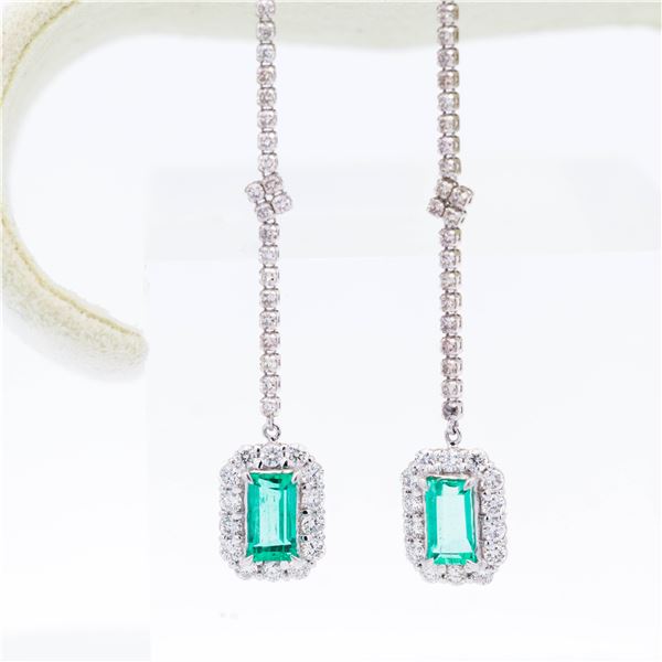 Platinum GIA Certified 1.557ctw Colombian Emerald & 1.28ctw Natural Diamond Drop Earrings