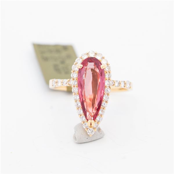 18KYG 3.01ct Transparent Pinkish Red Ruby & 0.62ctw Natural Diamond Ring, 6.25
