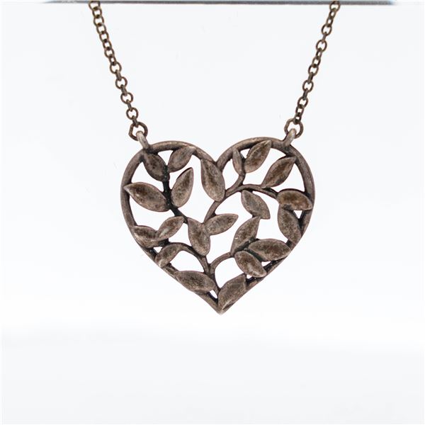 Tiffany & Co. 925 Vintage Olive Leaf Heart Pendant Necklace, 18"