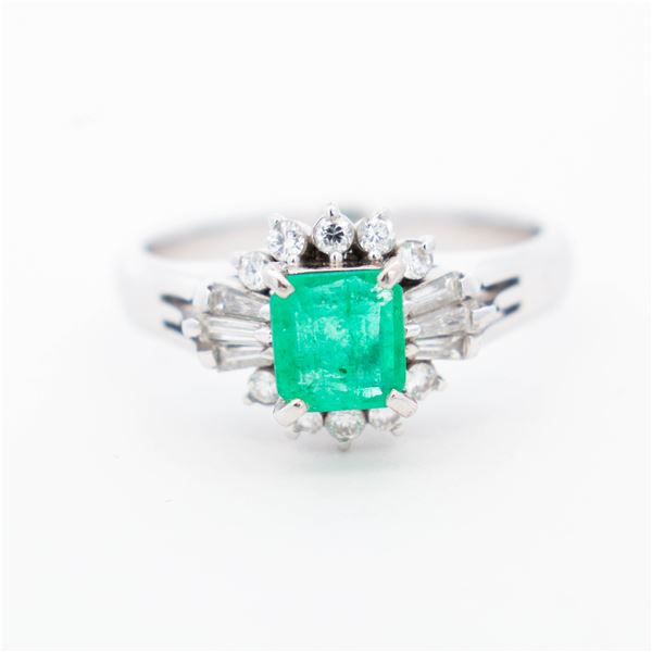 Pt900 1.04ct Emerald & 0.43ctw Natural Diamond Ladies Dress Ring, 8.5