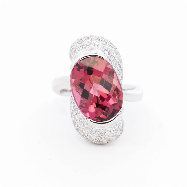 18KWG 7.96ct Pink Tourmaline & .69ctw Natural Diamond Ring, 6.25