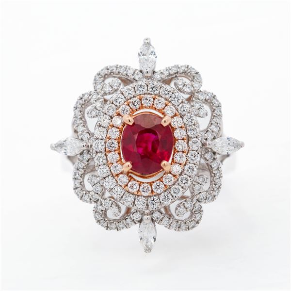 GIA 18KRG 1.05ct Pigeon-Blood Burma Ruby & 0.95ctw Natural Diamond Floral-Halo Ring, 6