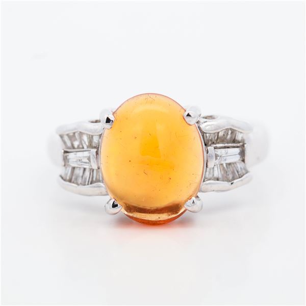 Platinum 2.02ct Fire Opal & Natural Diamond Cocktail Ring, 7