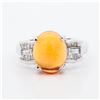 Image 1 : Platinum 2.02ct Fire Opal & Natural Diamond Cocktail Ring, 7