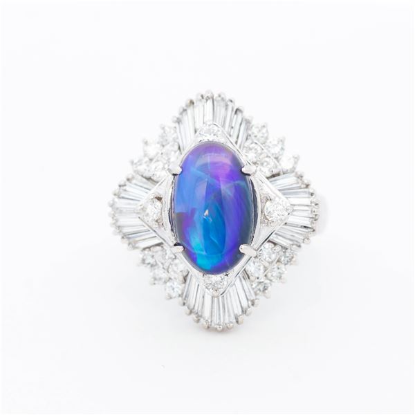 Platinum 3.32ct Opal & 1.55ct Natural Diamond Ring, 6