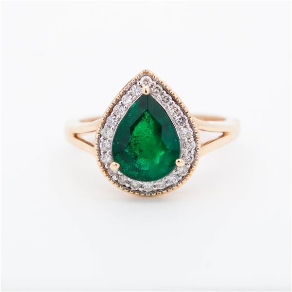 14KYG 2.13ct Emerald & Natural Diamond Halo Ring, 7.25