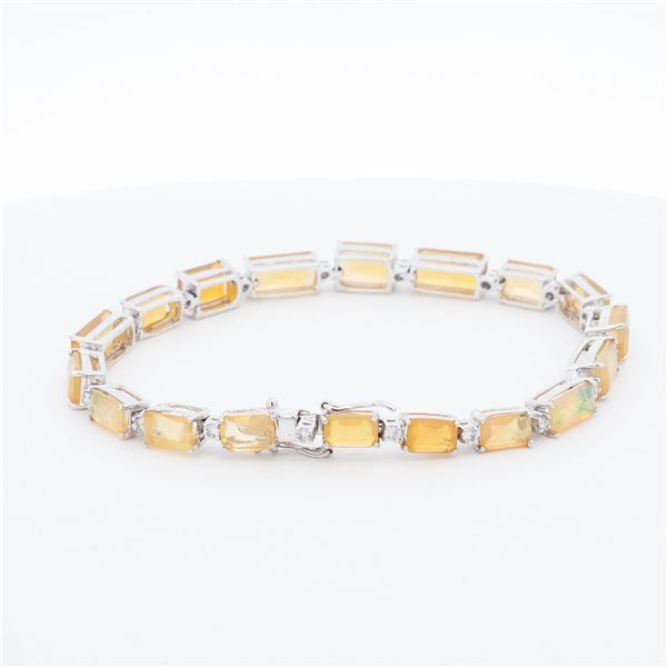 18KWG 10.68ctw Opal & 0.38ctw Natural Diamond Bracelet 7"