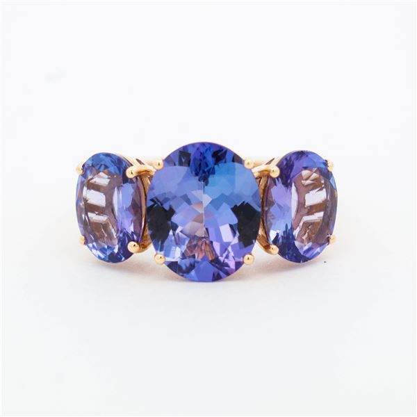 14KYG 6.13ctw 3 Stone Tanzanite & Natural Diamond Ring, 7