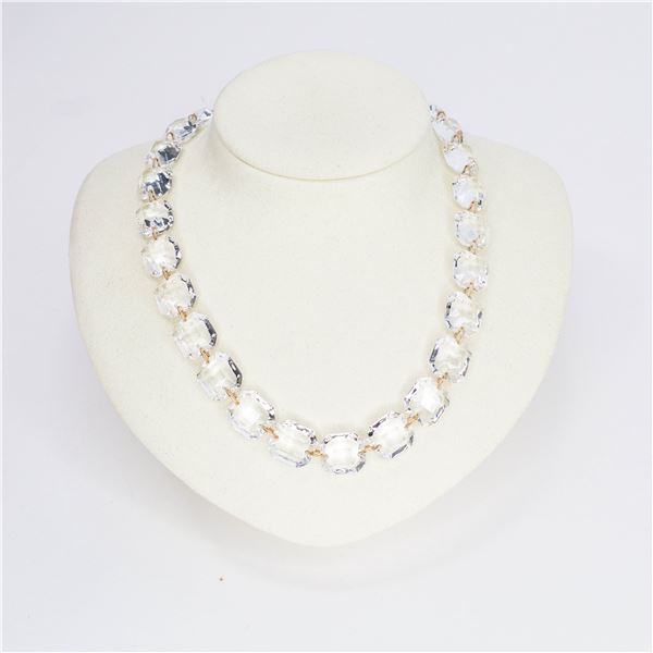 18KYG Baccarat Faceted Clear Crystal Link RiviÃ¨re 17"