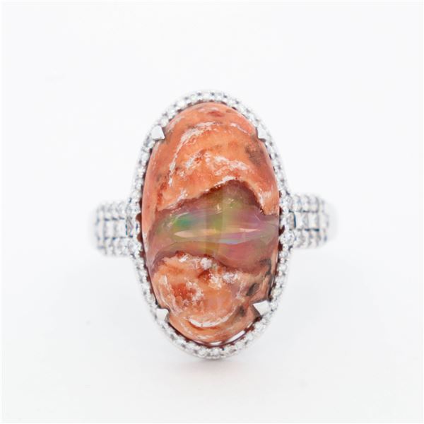 18KWG Chromia Dragon's Egg 11.17ct Opal & Natural .49ctw Diamond Ring, 7.25