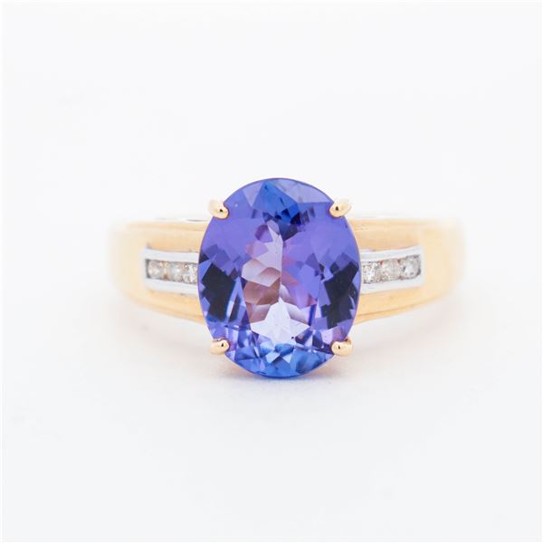 14KYG Stunning 3.75ct Tanzanite & Natural Diamond Ladies Cocktail Ring, 7