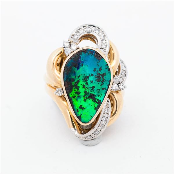 Incredible 18K/Plat. 7.33ct Boulder Opal & Natural Diamond Ring, 7.5