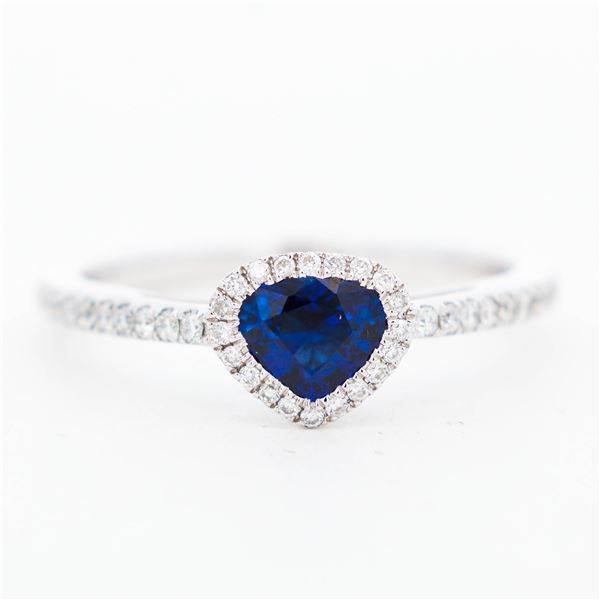 Pt900 0.66ct Natural Sapphire & .16ctw Diamond Ring sz 6.25