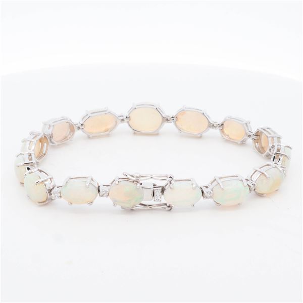 18KWG 17.43ctw Opal & 0.45ctw Natural Diamond Bracelet 7"