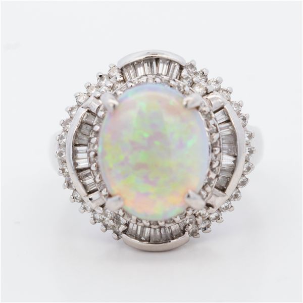 PT900 3.02ct Opal & 0.76ctw Natural Diamond Halo Ring, 4.75