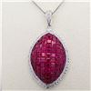 Image 1 : 18K WG All Natural 8.75ctw Invisible Set Ruby 0.70ctw Diamond Pendant Necklace 18"