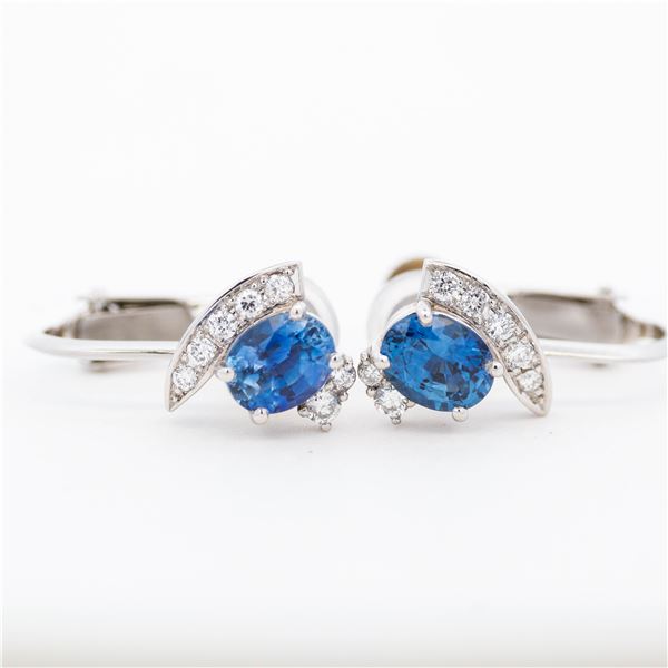 Platinum 900 Natural Sapphire & Diamond Earrings