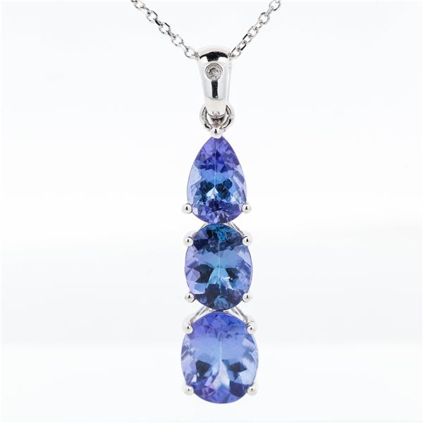 14KWG 5.62ctw Tanzanite & Natural Diamond Pendant Necklace 18"