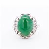 Image 1 : Pt900 Mid Century Jadeite & Diamond Foliate Cluster Ring, 6.25