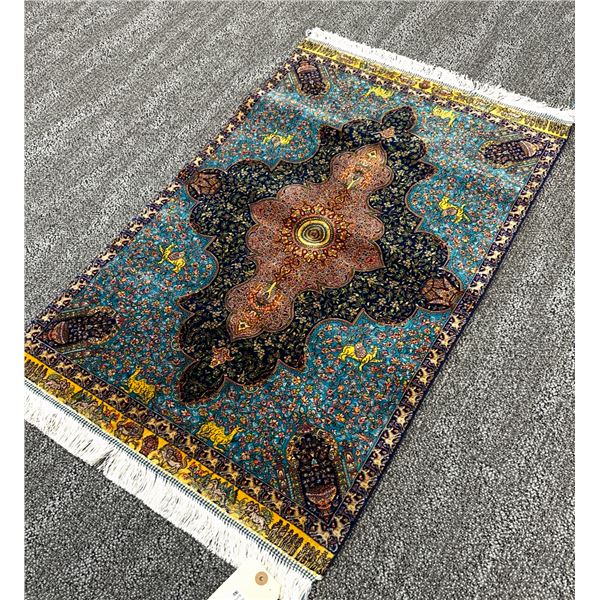 36" x 23" Persian Qum silk rug