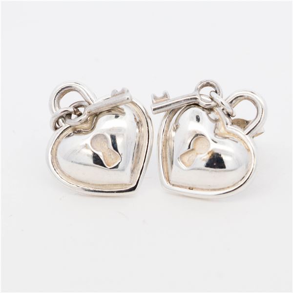 Tiffany & Co. Heart Padlock Lock & Key Keyhole Stud Earrings in Sterling Silver