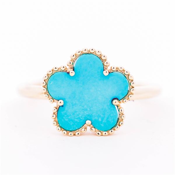 14KYG Effy Beaded Flower Turquoise Inlay Ring sz 7 w/ $2,999.00 Retail Tag