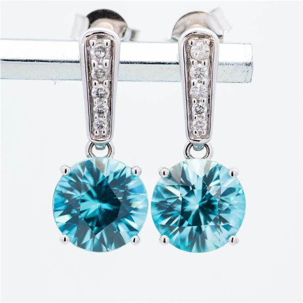 14KWG 8.23ctw Blue Zircon & Diamond Earrings