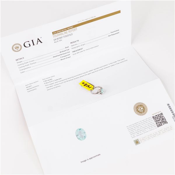 Platinum GIA Certified 1.03ct Pariba Tourmaline & Diamond Ring, 5.5