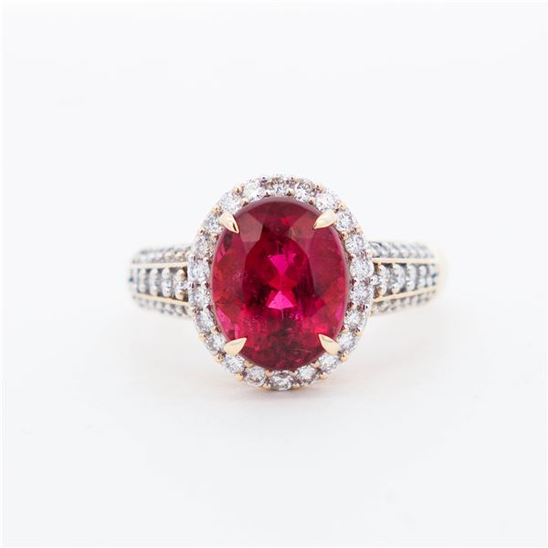 14KYG 2.58ct Rubellite Tourmaline & .42ctw Diamond Halo Ring, 6