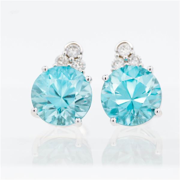 14KWG 7.46ctw Blue Zircon & Diamond Studs