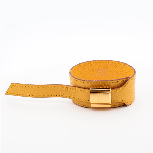 HermÃ¨s Epsom Leather Wrap Bracelet - Jaune with Gold Plated Tab