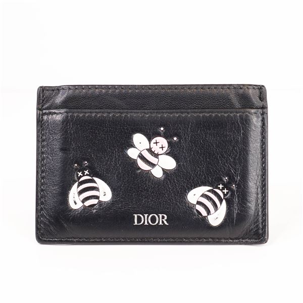Christian Dior x KAWS Calfskin Bee Card Holder Pink Black