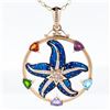 Image 1 : 14KYG Enamel Starfish, Multigem & Diamond Enhancer Pendant/ Rolo 20"