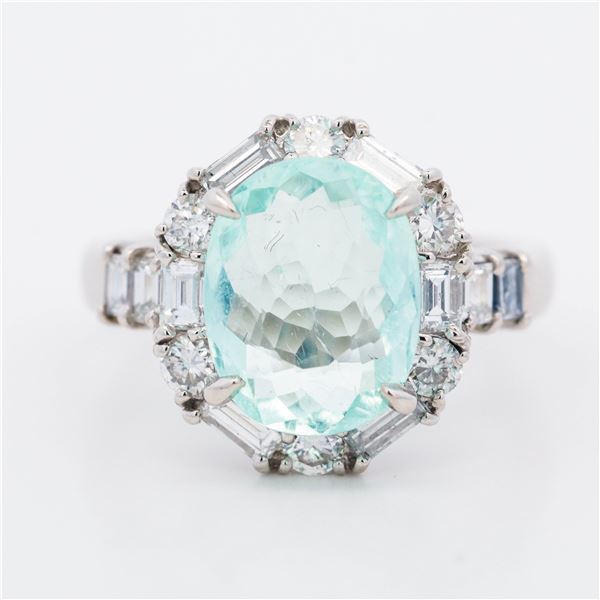 Pt900 3.38ct Paraiba Tourmaline & 1.40ctw Diamond Cocktail Ring, 7.25