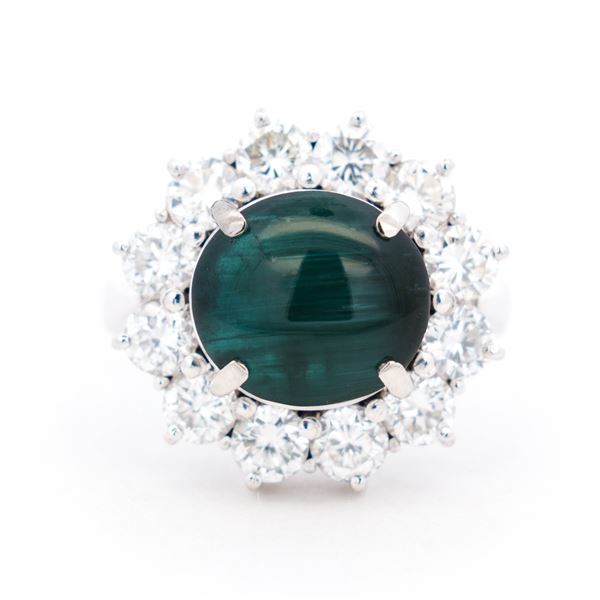 Pt900 4.97ct Cat's Eye Indicolite Tourmaline and 1.85ctw Diamond Ring, 6