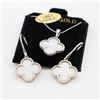 Image 7 : 18KWG Mother-of-Pearl Quatrefoil Pendant & Drop Earring Set, 18"