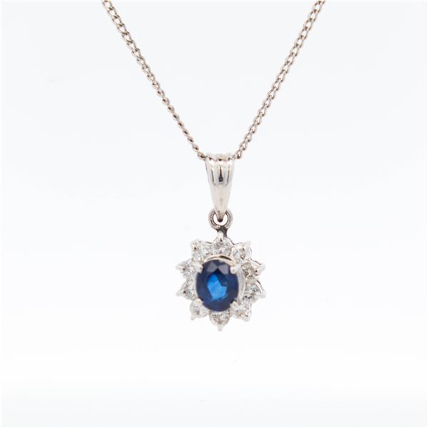 Platinum Sapphire & Diamond Cluster Pendant Necklace, 16"