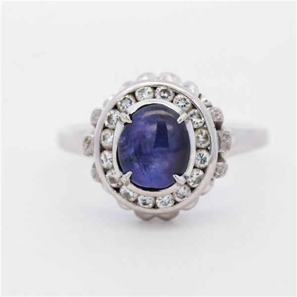 Platinum 1960s 2.75ctw Purple Star Sapphire & Diamond Halo Ring, 8.5