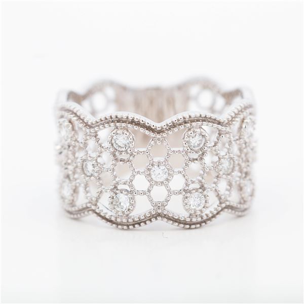 14KWG Diamond Scalloped-Edge Lace Band, 6.5