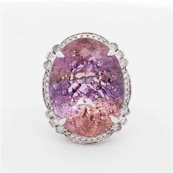 14KWG 26.59ct Laser Cut Amnetrine & Diamond Ring, 7.25