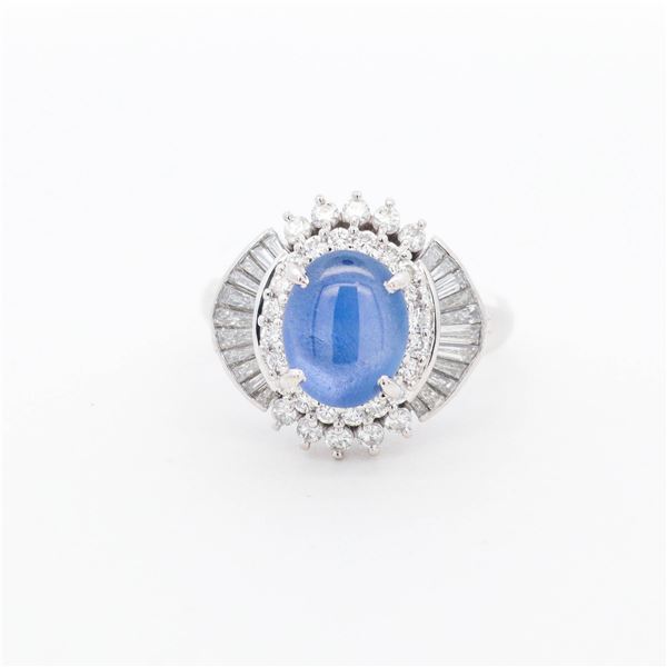 Pt900 3.19ct Blue Star Sapphire & 1.10ctw Diamond Cocktail Ring, 6
