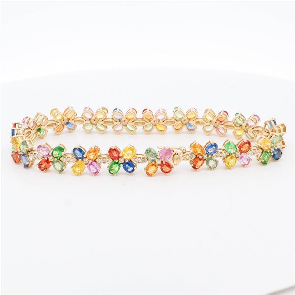 14KYG Effy 15.22ctw Multi-Color Sapphire & 0.26ctw Diamond Bracelet