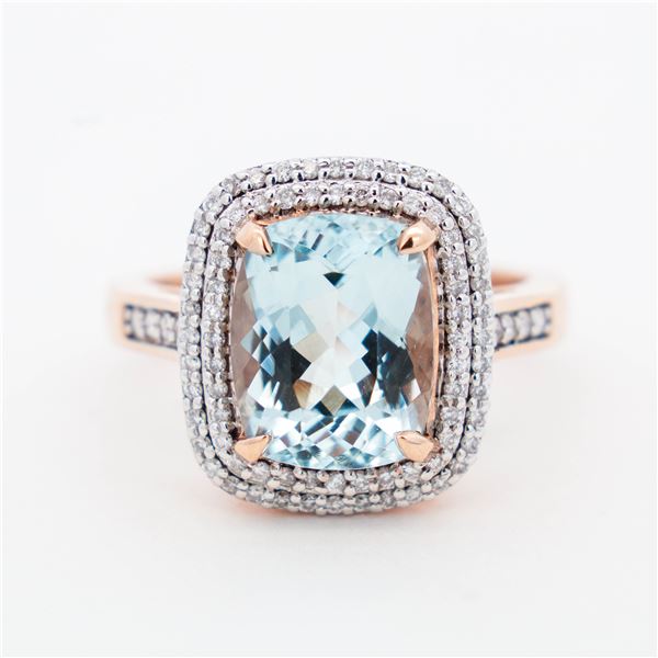 14KRG 3.14ct Aquamarine & .35ctw Diamond Ring, 7.25