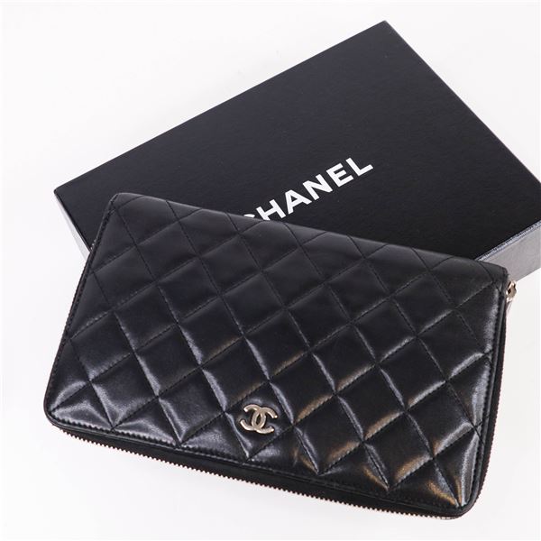 Chanel Matelasse Lambskin Zip-Around Organizer Wallet â€“ Black (15-Series) w/Box