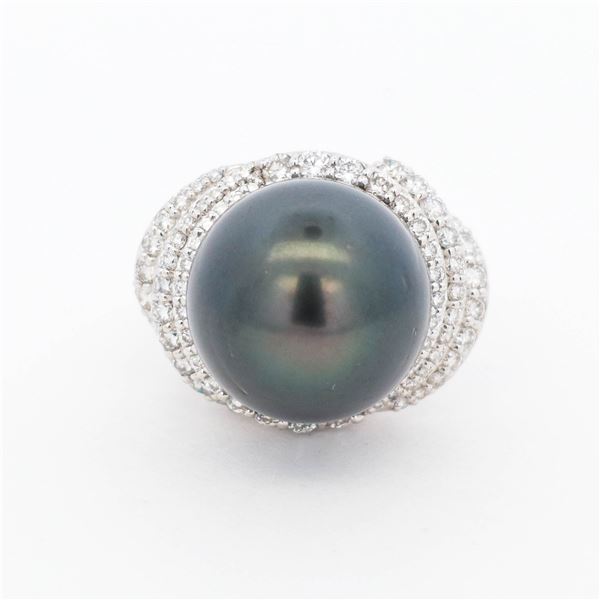 Pt900 1.80ctw Diamond & 16.9mm Tahitian Black Pearl Ring, 8.25