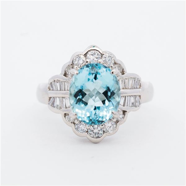 PT900 3.04ct Aquamarine & 0.82ctw Diamond Dress Ring, 6.25