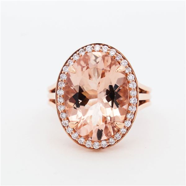 14KRG 12.50ct Morganite & Diamond Ring, 8