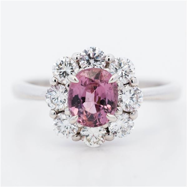 Pt950 1.20ct Spinel & 0.82ctw Diamond Cluster Ring, 6.75 w/Report